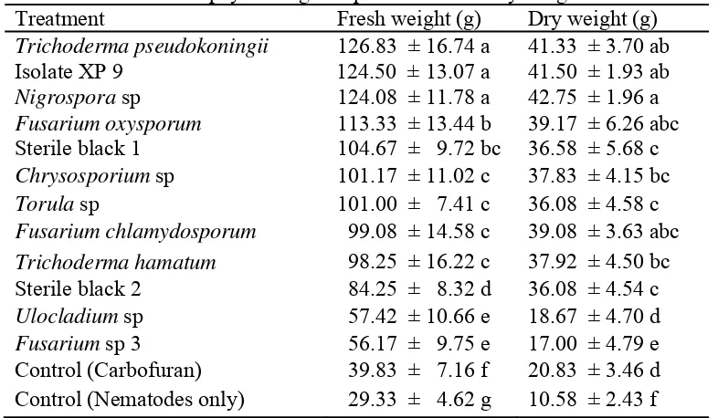 Table 6. Effect of endophytic fungi on  plant fresh and dry weight  