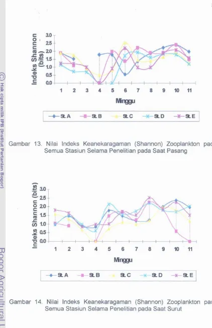 Gambar 13. Nilai lndeks Keanekaragaman (Shannon) Zooplankton pada 