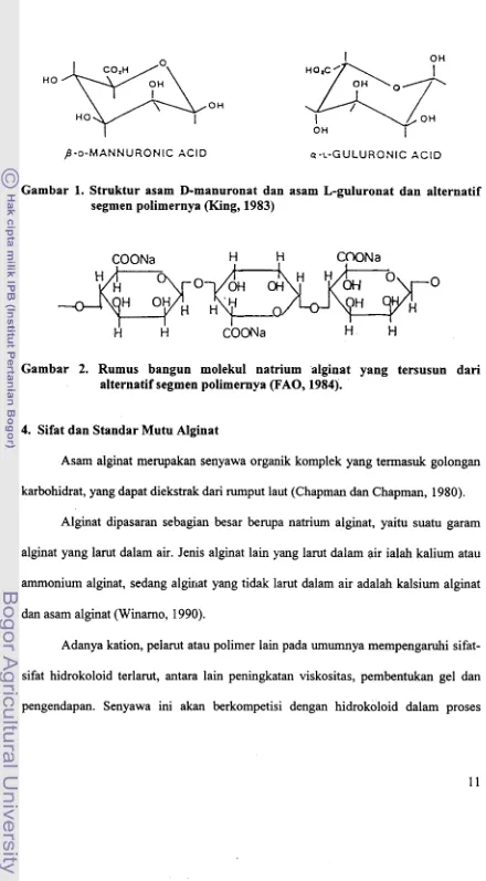 Gambar 1. Struktur asam D-manuronat dan asam L-guluronat dan alternatif 