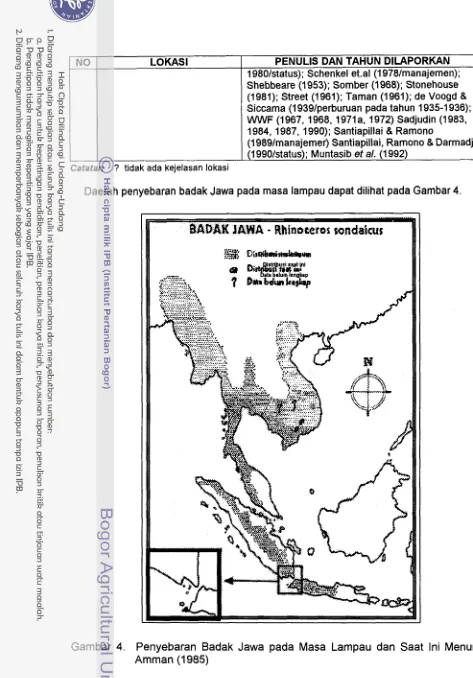 Gambar 4. Penyebaran Badak Jawa pada Masa Lampau dan Saat Ini Menurut 