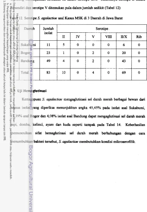 Tabel 12. Serotipe S. ugalactiae asal Kasus MSK di 3 Daerah di Jawa Barat 