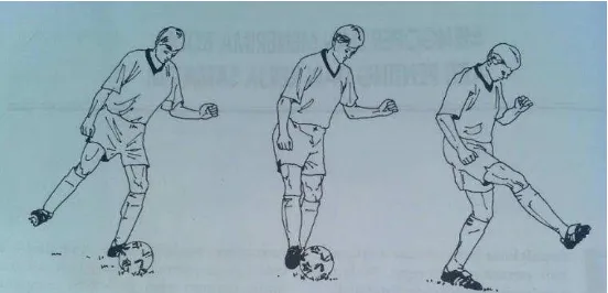 Gambar 1. Menendang bola dengan kaki bagian  dalam (sucipto dkk, 2000: 18) 