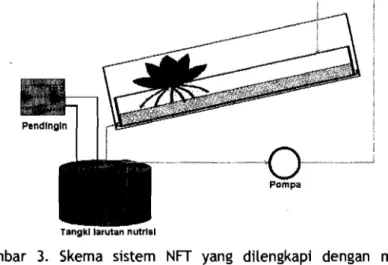 Gambar  3.  Skema  sistem  NFT  yang  dilengkapi  dengan  mesin  pendingin (Matsuoka dan Suhardiyanto,  1992)