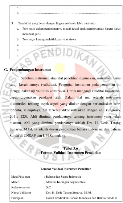 Tabel 3.6 Format Validasi Instrumen Penelitian 