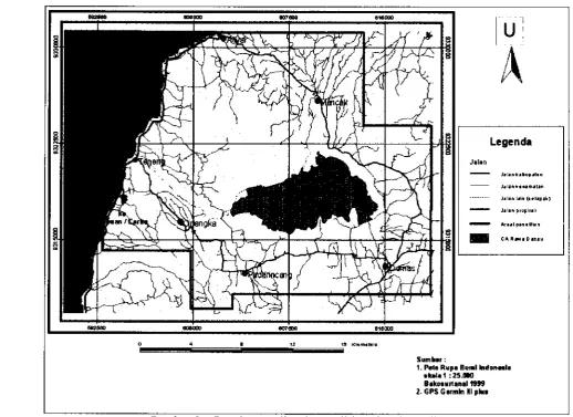 Gambar 3. Peta batas wilayah penelitian ekowisata di Rawa Danau. 