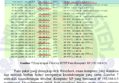 Gambar 7 Pcap dengan Filtering HTTP Pada Komputer XP (192.168.0.5) 