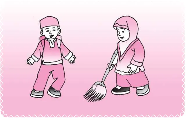 gambar 3fauzi  disiplin dan hasna suka kebersihan
