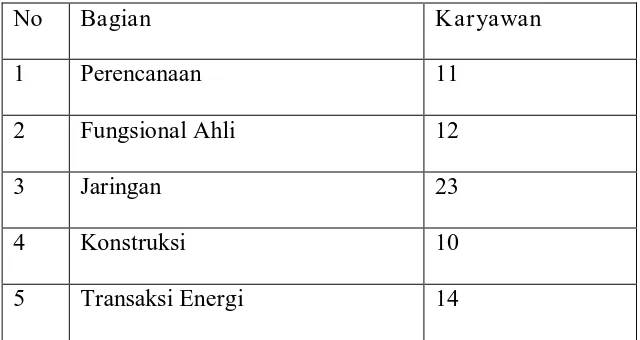 Tabel 3.1 Jumlah karyawan pada setiap divisi tahun 2012 di PT. PLN (Persero) APJ 