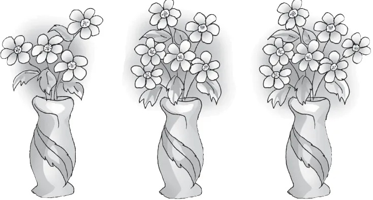 Gambar vas bunga ini diurutkan dari yang berisi bunga paling