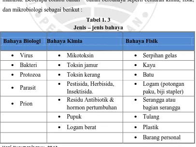 Tabel 1. 3 Jenis  jenis bahaya