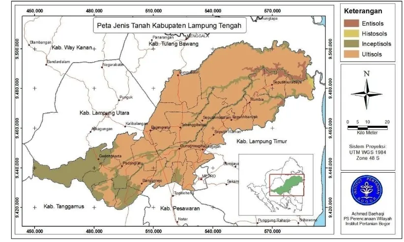 Gambar 6.  Peta sebaran jenis tanah Kabupaten Lampung Tengah 