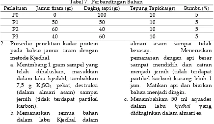 Tabel 7.  Perbandingan Bahan 