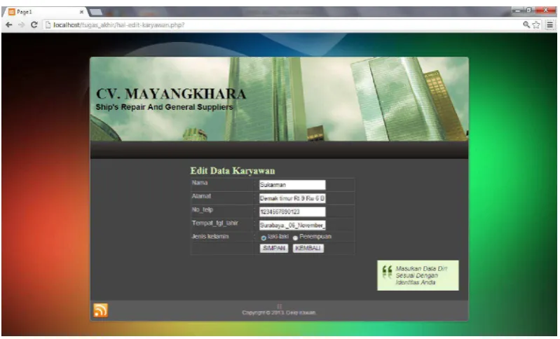 Gambar 4.13  Halaman profil karyawan dengan proses edit 