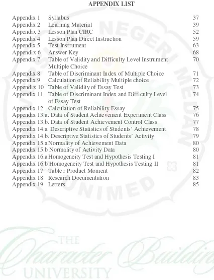 Table of Validity and Difficulty Level Instrument