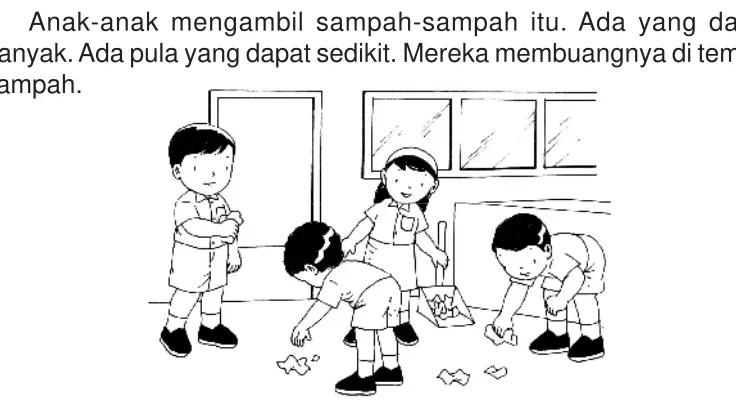 Gambar 4.10  Anak-anak mengumpulkan sampah kertas.