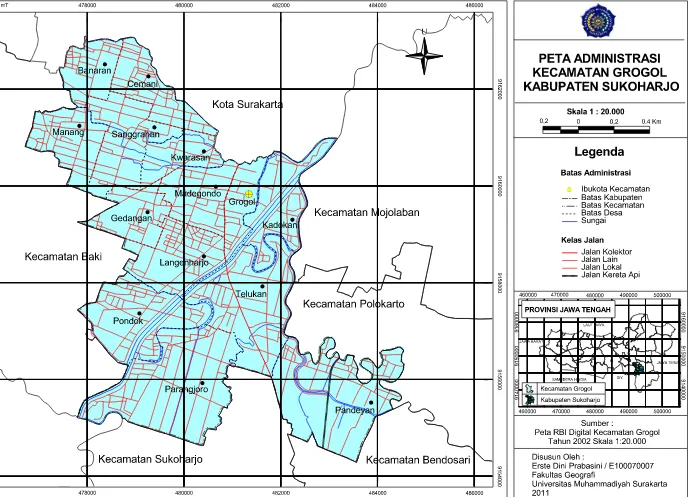 Gambar 2.1 Peta Administrasi Kecamatan Grogol Kabupaten Sukoharjo 