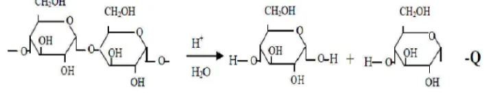 Gambar 5. Reaksi Struktur Hidrolisis Pati Dengan Asam (Pudjihastuti I,2010) 