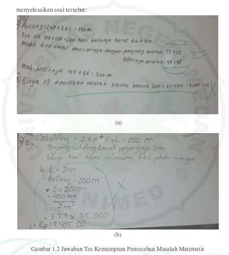 Gambar 1.2 Jawaban Tes Kemampuan Pemecahan Masalah Matematis 