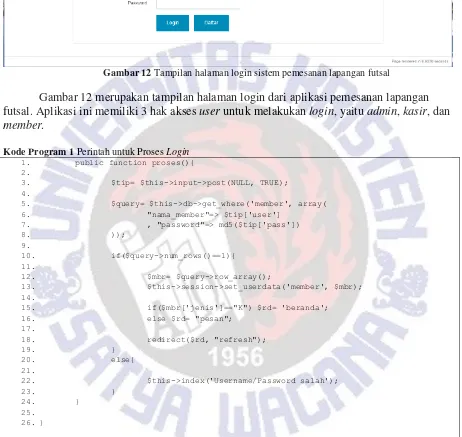 Gambar 12 Tampilan halaman login sistem pemesanan lapangan futsal 