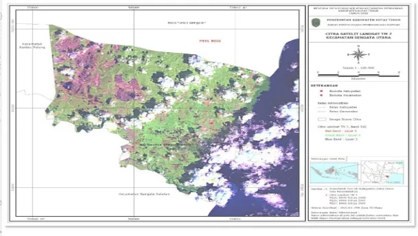 Gambar 4 Citra Satelit Landsat TM 7, tutupan lahan di Sangatta Utara  (Sumber : Bappeda Kabupaten Kutai Timur  2009)
