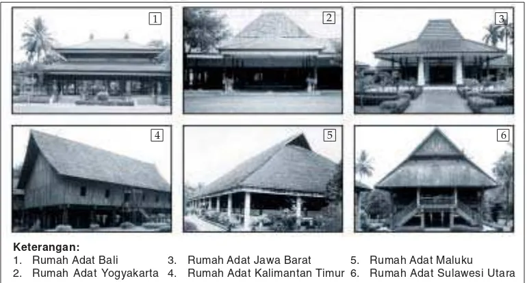 Gambar 1.28Beberapa rumah adat dari berbagai daerah di Indonesia