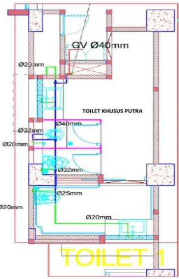 Gambar 4.2 Denah persial gedung twin building toilet 1 