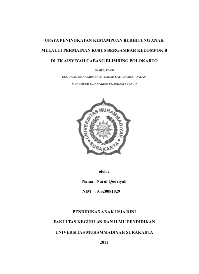 UPAYA PENINGKATAN KEMAMPUAN BERHITUNG ANAK MELALUI PERMAINAN KUBUS ...