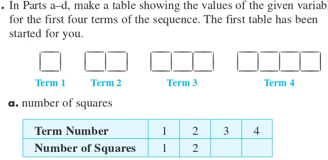 table shows the term number and the number of toothpicks for the first