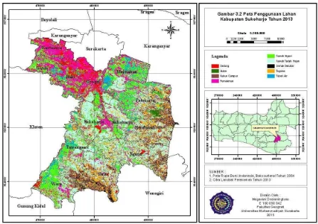 Gambar 2. Peta Penggunaan Lahan Kabupaten Sukoharjo Tahun 2013 