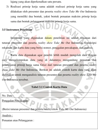 Tabel 3.1 Contoh Kartu Data 