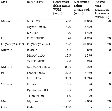Tabel lampiran 3. Komposisi larutan stok media WPM (Gunawan, 1992) 