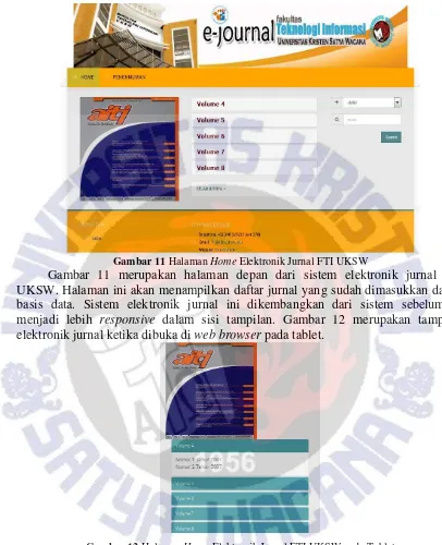 Gambar 12 Halaman Home Elektronik Jurnal FTI UKSW pada Tablet 