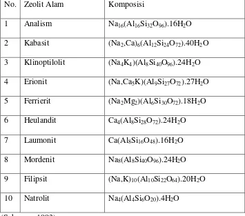 Tabel 1. Contoh Zeolit Alam yang Umum Ditemukan 