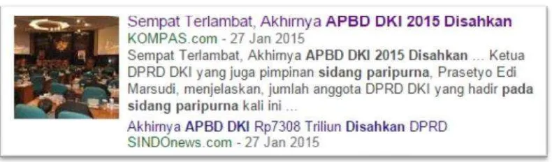 Gambar 4.1 Pemberitaan Disahkannya APBD DKI 2015 Pada Sidang Paripurna 27 Januari 2015