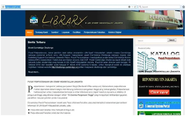Gambar 2.1 Halaman muka website Pusat Perpustakaan UIN 