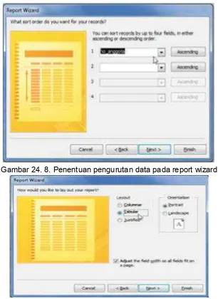 Gambar 24. 8. Penentuan pengurutan data pada report wizard 