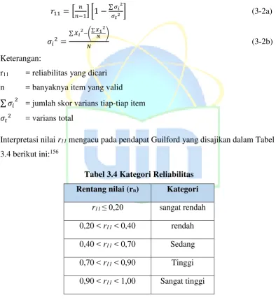 Tabel 3.4 Kategori Reliabilitas   