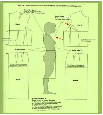 Gambar 3.10 Pengakomodasian Kupnat Pada Tubuh dan Pola(Dada)Sumber: Fundamentals Of Garment Design