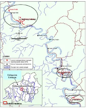 Gambar 1.  Peta lokasi pengambilan contoh sapi Katingan (BHERMANA, 2010) 