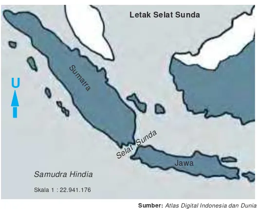 Gambar 1.39  Selat Sunda terletak antara Pulau Sumatra dan Jawa