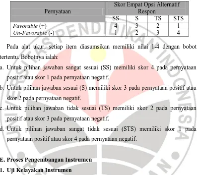 Tabel 3.4 Pola Skor Opsi Alternatif Respons  