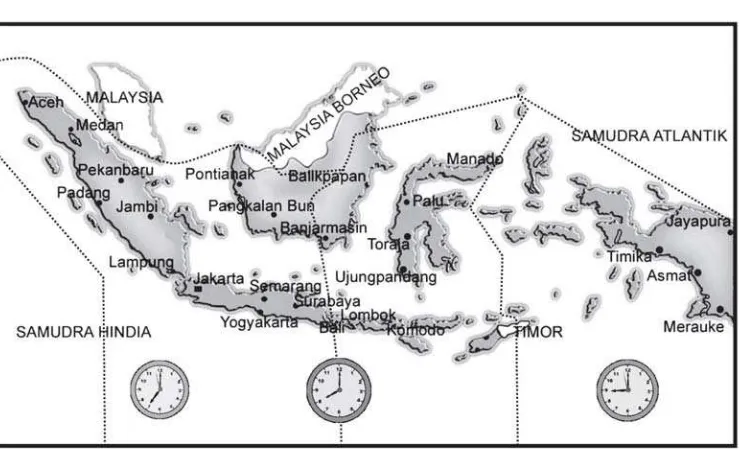 Gambar 3.7 Wilayah Indonesia mempunyai tiga daerah waktu
