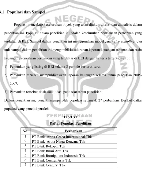 Tabel 3.1 Daftar Populasi Penelitian 