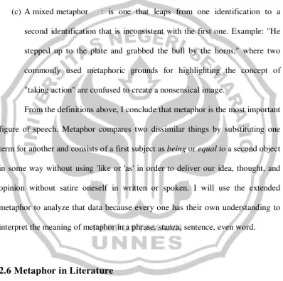 figure of speech. Metaphor compares two dissimilar things by substituting one 