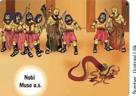 Gambar Mukjizat Nabi Musa, tongkatnya bisa berubahmenjadi ular.