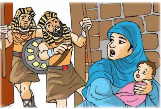 Gambar 3.3 Pasukan Firyang hamil. Jika melahirkan bayi laki-laki, maka dibunuhlah bayi itu  ‘aun  menggeledah setiap wanita Bani Israel (Ilustrator: Sukmana) 