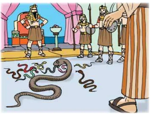 Gambar 3.4 Musa pun melemparkan tong kat nya dan berubahlah menjadi ular (Illstratsi: Sukmana)