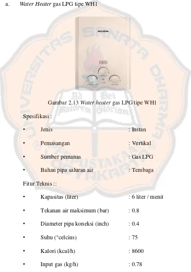 Gambar 2.13 Water heater gas LPG tipe WH1 