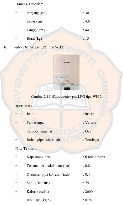 Gambar 2.14 Water heater gas LPG tipe WH 2 