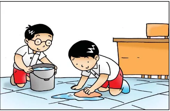 Gambar 2.2:  Salah satu contoh mentaati peraturan di sekolah dalam menjaga kebersihan